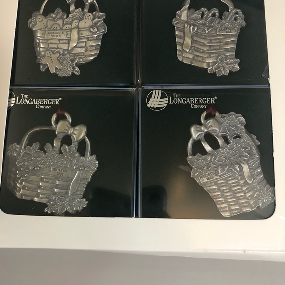 NWT Longaberger Pewter Christmas Collection Basket Ornaments Set of 4 1995 - Picture 5 of 5